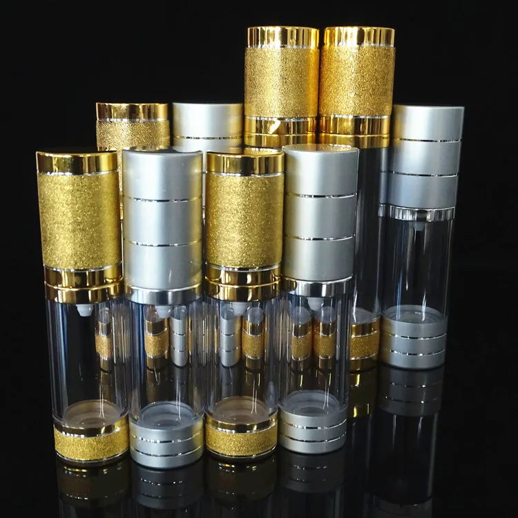 15ml 30ml 50ml 80ml 100ml 120ml Luxury Silver Gold Aluminum Vacuum Cosmetic Spray Airless Dispenser Pump Plastic Lotion Bottle MegaBDM