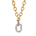J&D 18k Gold Stainless Steel Gold and Silver Color Block Oval Polished Hollow Circle Necklaces