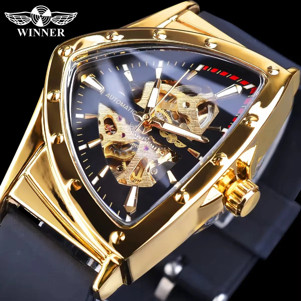 Winner Brand Watches Reloj Para Hombre Luxury Triangle Men Silica Gel Strap   Mechanical