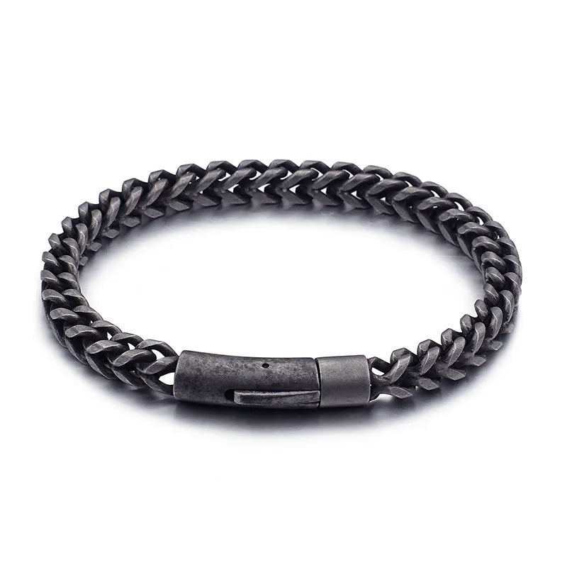 High Quality Vintage Black Plated Stainless Steel Clasp Cuban Link Bracelet for Men Trendy Punk Jewelry Gift Bangle