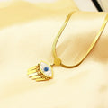 Classic 24K Gold Plated Double Layer Snake Chain Trendy Turkish Blue Eye Stainless Steel Demon Eye Pendant Necklace for Women