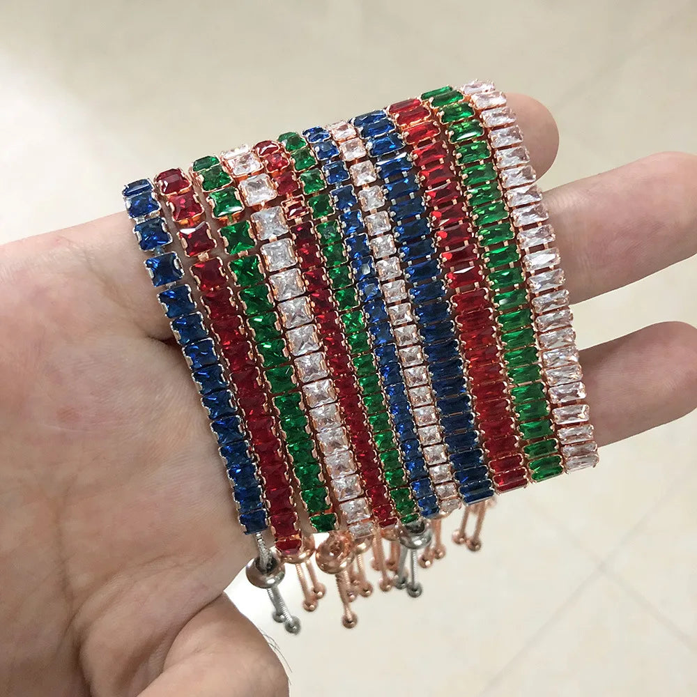 Popular Full Diamond Adjustable square Color Zircon Bracelet