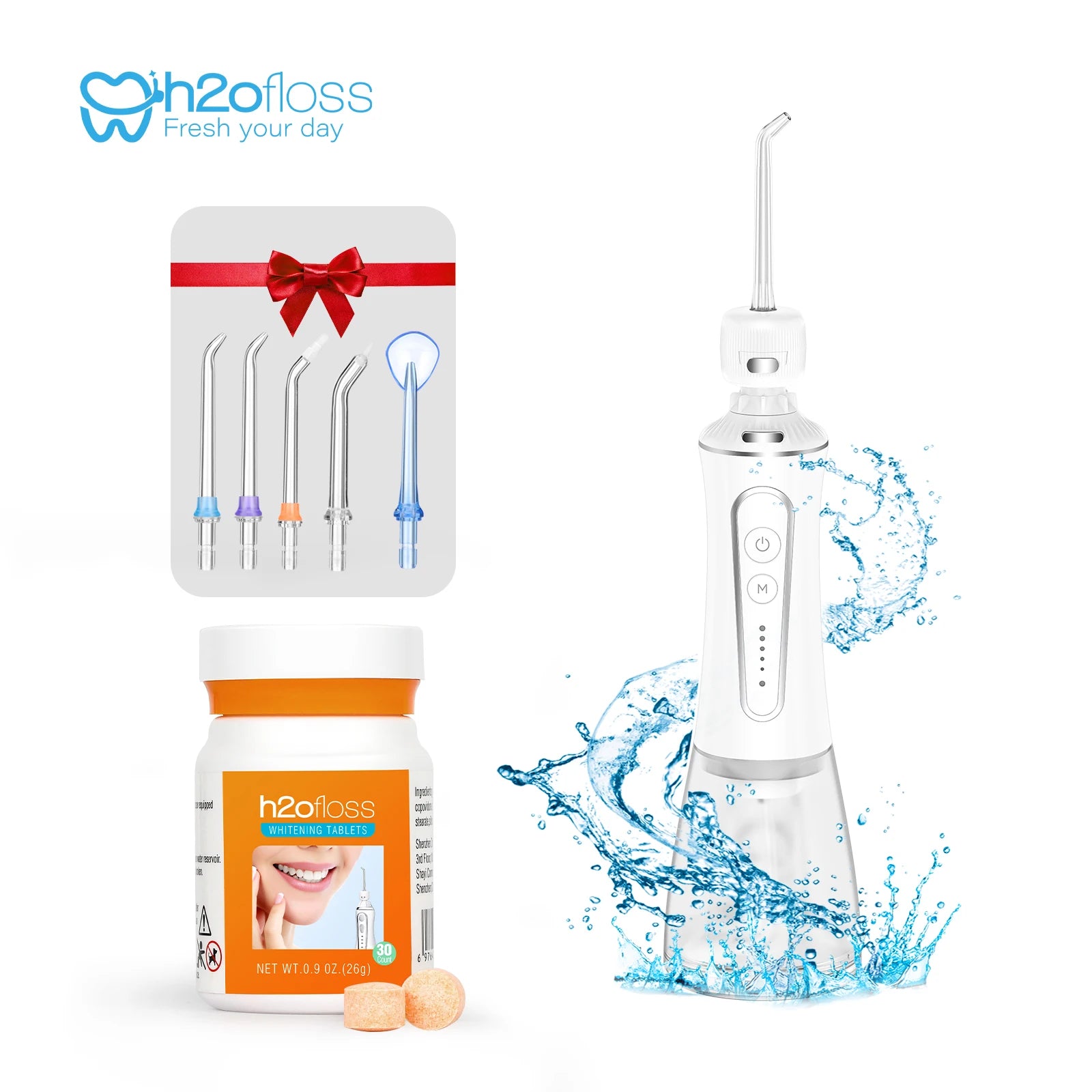 H2ofloss New Professional Efficient Portable Fresh Breath Electric Oral Irrigator IPX7 Waterproof Design Teeth Whitening Kit
