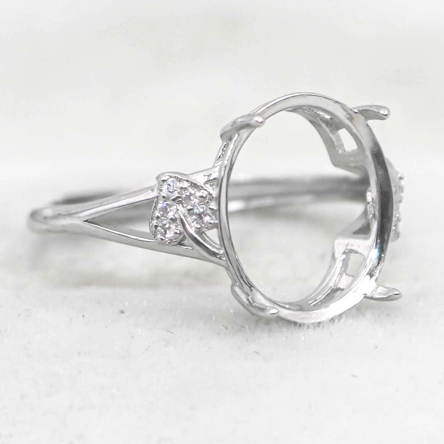 Sterling Silver 11*13mm Semi Mount Ring Empty Frame Blank Support Setting S925 Base Holder Without Center Stone for DIY Inlay