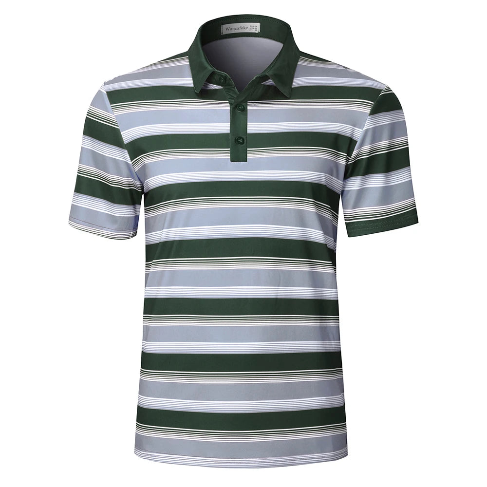 Men's Striped Golf Polo Shirts Quick Dry Short Sleeve Casual Athletic Collared T Shirt Breathable Anit-wrinkle Short Sleeve