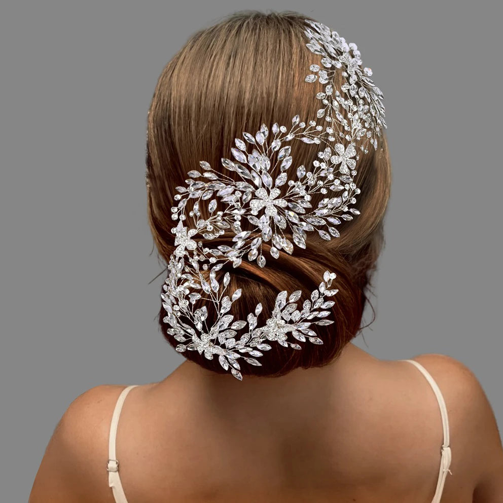 Genya Handmade Luxury Crystal Pearl Long Bridal Hair Comb Clip Headband Headpiece Rhinestones Hairbands Wedding Hair Accessories