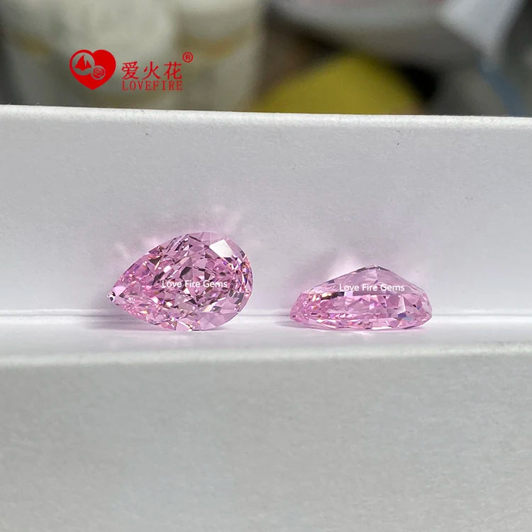 4K 5A+ Synthetic Pear Crushed Ice Cut Cubic Zirconia Diamond Simulated Diamond pink Color Loose Cz Gems Stone