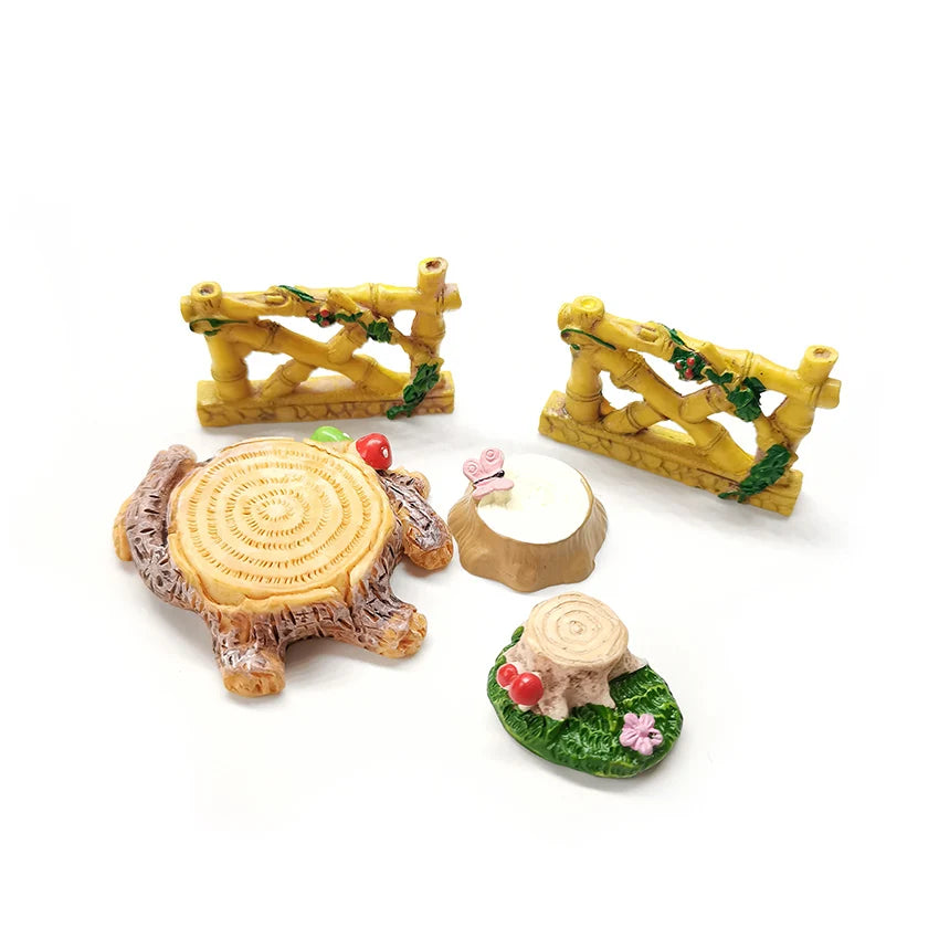 Artificial Fence Stump Resin Craft Landscape Ornament Micro Garden Miniature Sculpture StatueDecor for Aquarium Small Pet Home