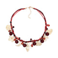 Women's Trendy Multi-Layer Red Ceramic Beads Chains Necklace Statement Heart Flower Hand Charms Street Jewelry Zinc Alloy