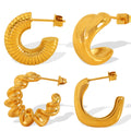 Multi Design 18K Gold Plated Stainless Steel Jewelry Non Tarnish CC Shaped Hoop Huggie Earrings for Girls Women