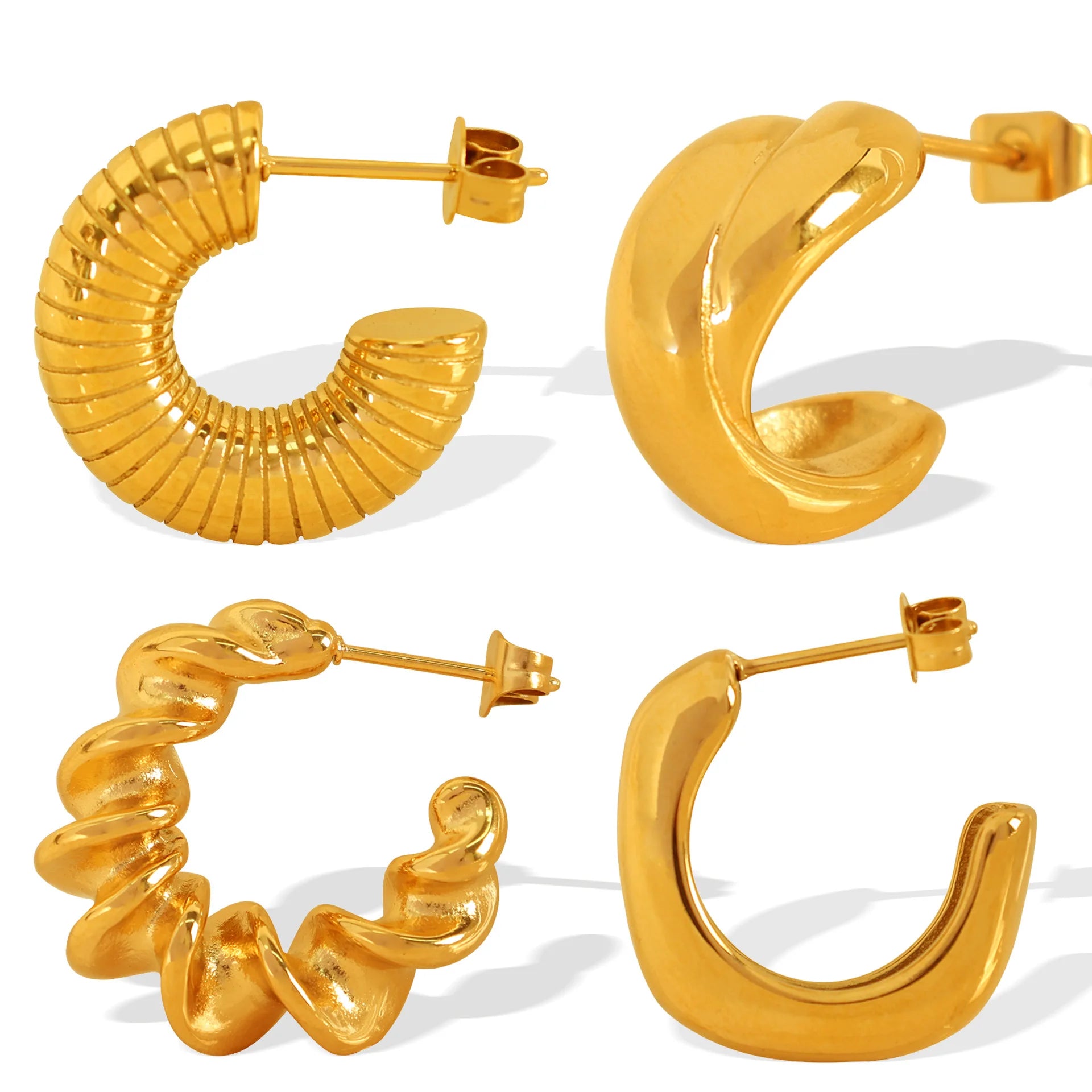 Multi Design 18K Gold Plated Stainless Steel Jewelry Non Tarnish CC Shaped Hoop Huggie Earrings for Girls Women