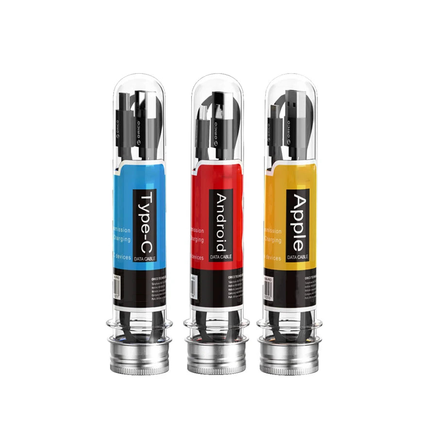 USB Data Cable Packaging Tube Set with Screen Printing PET Plastic Recyclable Bottom Tubes 45ml/50ml/70ml for Cable Storage