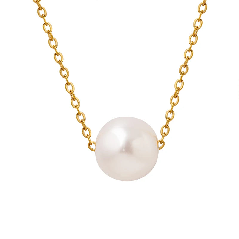 Fashion Chain Jewelry  Imitation Pearl Pendant Cross Chain Necklace Collarbone Chain Stainless Steel Jewelry