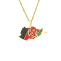 Personality Stainless Steel Necklace Country Map and Flag Dangle Sweater Chain Afghanistan Map Pendant Necklaces for Teen