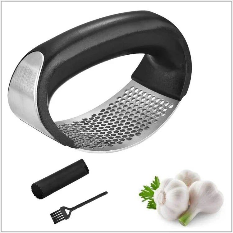 Garlic Press Stainless Steel Garlic Press Rocker Garlic Peeler Set with Cleaning Brush
