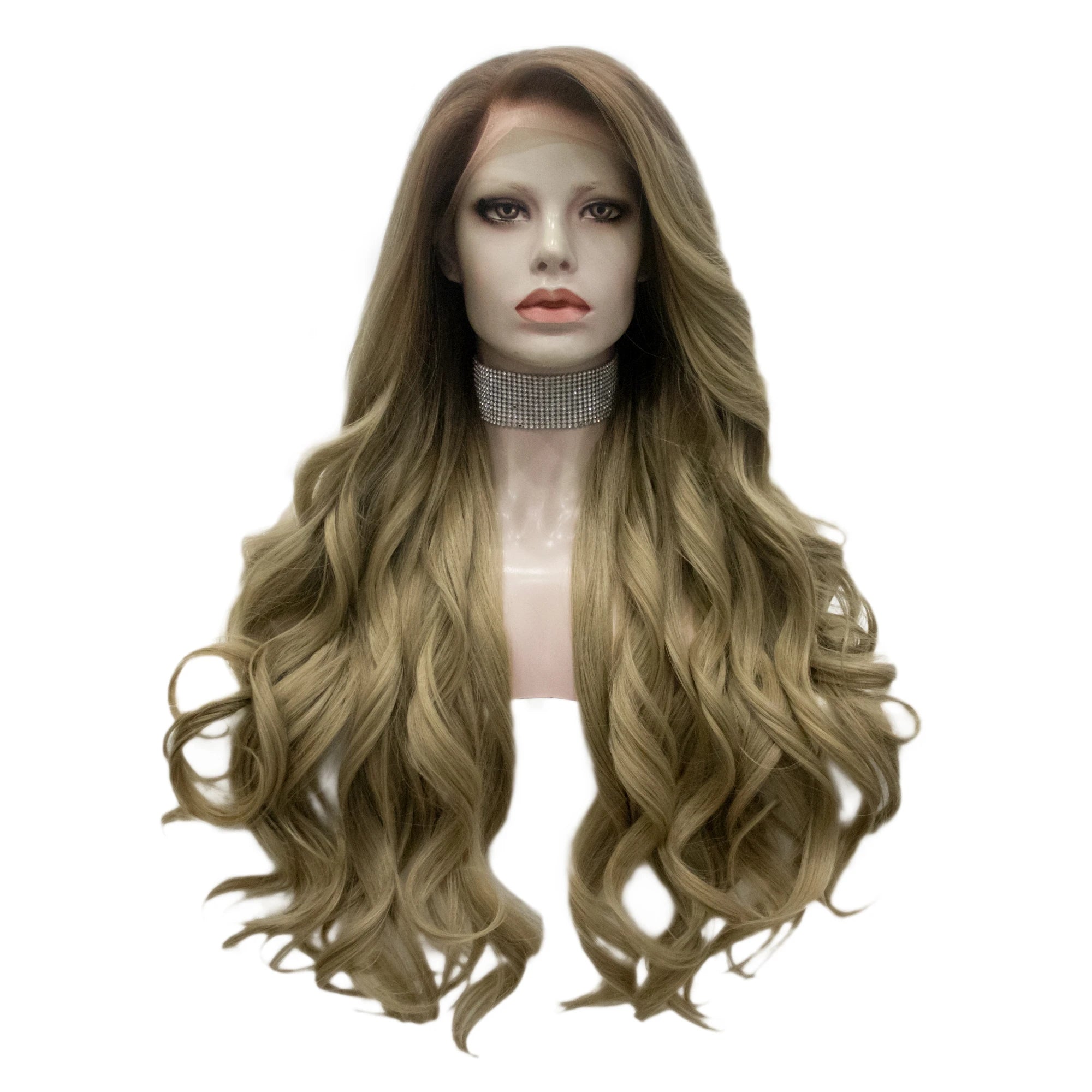 Wholesale Heat Resistant Silky Waves Brown  Futura Matte Fiber Cosplay Luxury Synthetic Lace Front Wig for Women Grag Wigs