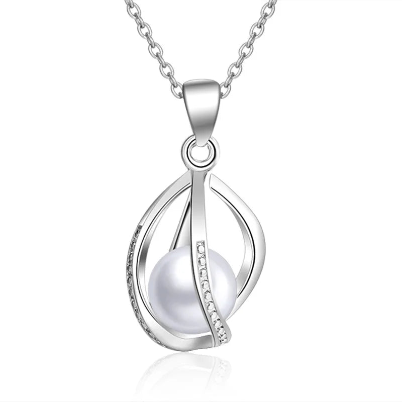 New Fashion Trendy Cubic Zirconia Women Pearl Cage Necklace