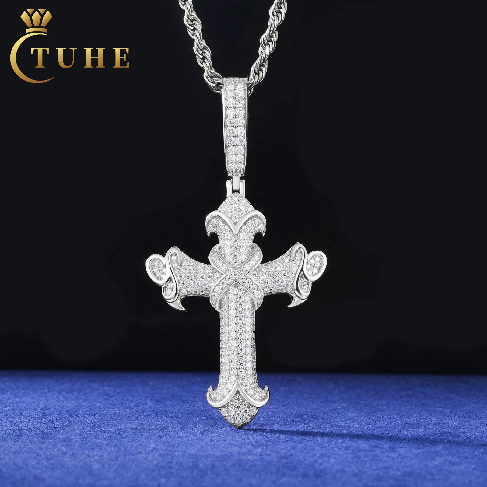 New Design Luxury Bat Wing Logo Hip Hop Jewelry 925 Sterling Silver VVS Moissanite Diamond Cross Pendant for Mens Women