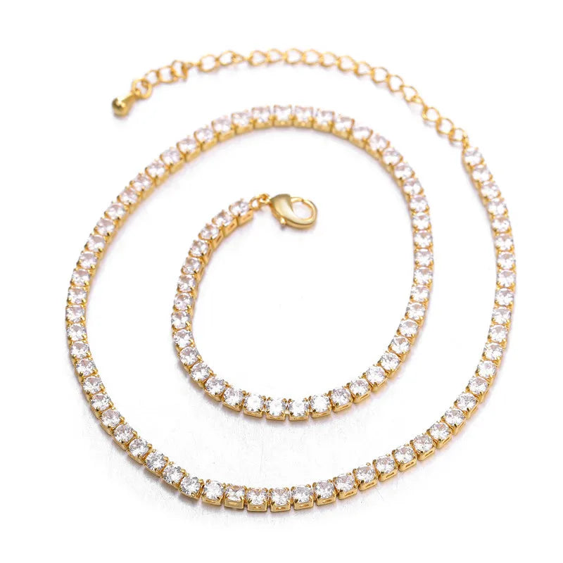 IVIAPRO Jewelry Hot Brass with 18K Gold Plated Chain Necklace 3mm Cubic Zircon Tennis Chain Necklaces