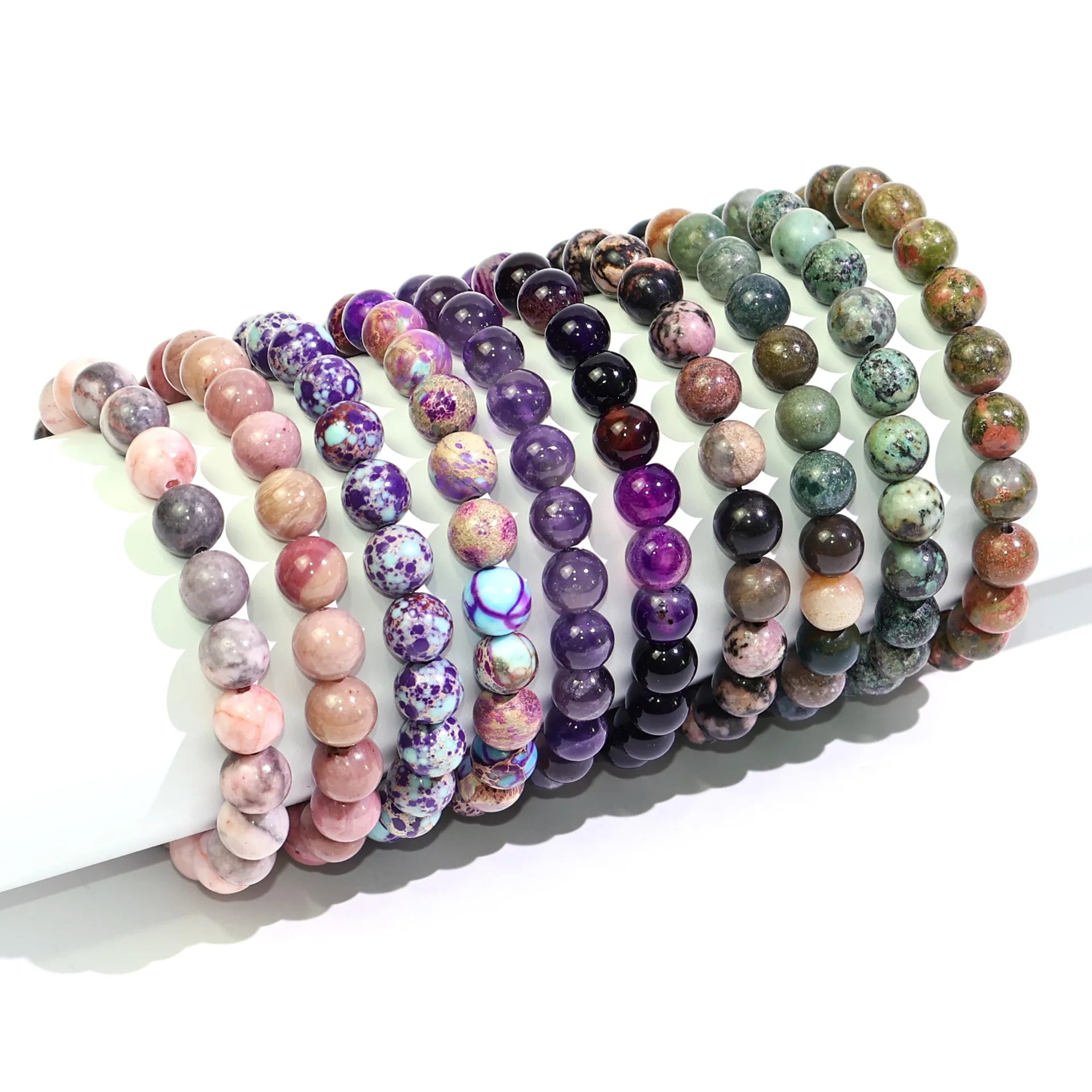 Hot Selling 8mm Natural Stone Emperor Pine Red Wood Grain Bracelet with Purple Stripe Energy Stone Fashion Beaded Bracelet Women