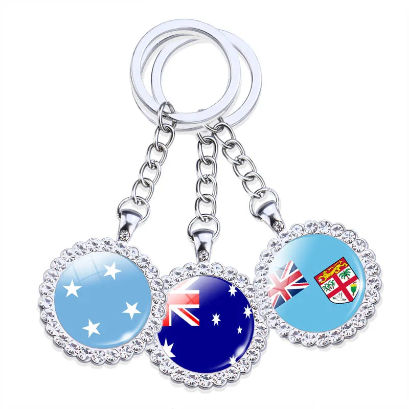 Wholesale Souvenir Flag Rhinestone Keyring Women Handbag Pendant Accessories Glass Crystal Australia Flag Key Chain