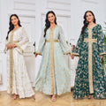 Abaya for Jilbab Women's Retro Ethnic Long Sleeve Evening Dress Stand Collar Moroccan Kaftan Gown Traditional Muslim Plus Size