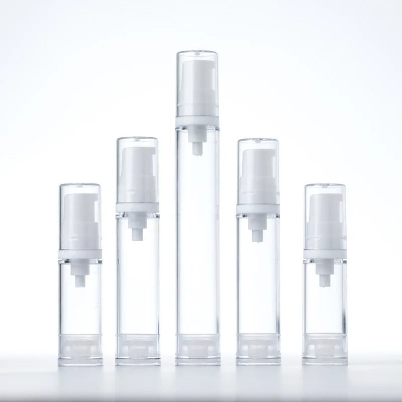 Custom Transparent White Airless Pump Spray Bottles 3ml 5ml 10ml 15ml Liquid Sample Jars for Skin Care Serum Lotion Shampoo