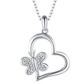 925 Sterling Silver Heart & Butterfly Pendant Necklace Rhodium Plated Cubic Zirconia Stones Necklace Fine Jewelry for Women