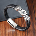 Custom Braided Genuine Leather Bracelet Wristband Stainless Steel Magnetic Closed Men Leather Bracelets