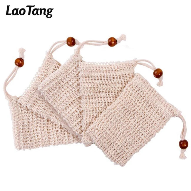 Natural Drawstring Bags for Bath and Shower Eco Friendly Exfoliating Soap Saver Foaming and Massage Soap Bag