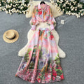LW0683 Advanced Sense of Print Suit Women'S Fashion Lantern Sleeve Breasted Shirt Large Skirt Two Piece Set for Ladies