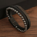 Pulsera De Cuero Multi-layer Natural Hematite Stone Leather Alloy Magnetic Clasp Bracelet Charm Jewelry for Women Men Gift