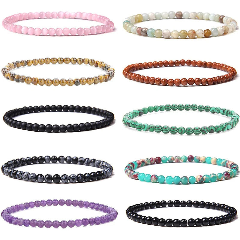 Wholesale 4mm Semi-Precious Gemstone Bead Bracelet Men's Boho Natural Stone Alloy Geometric Pattern Trendy for Anniversaries