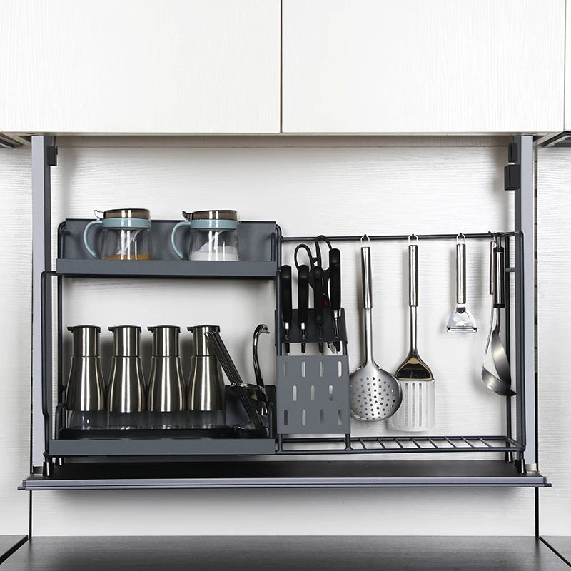 Smart Design Kitchen Bathroom Cabinet Organizers Auto Lift Basket Rack Shelf Stack