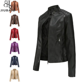 Faux Leather Jacket Women 2023 Autumn Spring Women's Moto Biker Zipper Jacket Red Black Coat