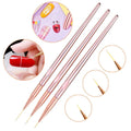 Good Quality 3pcs/set Rose Gold Nail Art Line Painting Brushes with Metal Handle for DIY Drawing Pen Art Sets