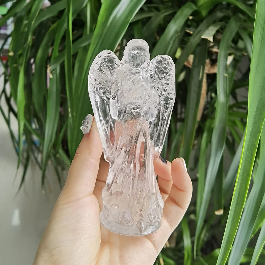 Standing Angel Sculpture Clear Quartz Natural Rock Crystal Gem Stone Carvings Angel Statues Healing Crystals