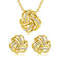 Luxury Elegant Infinity Design Earrings Necklace 925 Sterling Silver Gold Plate Jewelry Sets with Cubic Zirconia