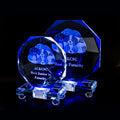 PuJiang Factory Wholesale Colorful LED Lights Crystal Trophy Awards Custom 3d Laser Engraving Blue Crystal Glass Trophies