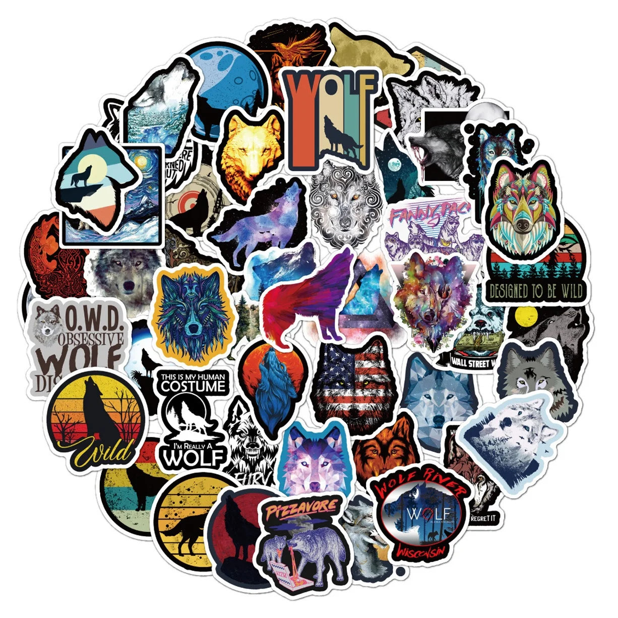 50Pcs Cool Wild Wolf Animal Graffiti Label Sticker for Boy Luggage Laptop Helmet Car Phone Diy Decor Stickers Vinyl