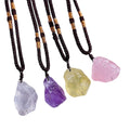 Natural Raw Rough Crystal Pendant Irregular Raw Gemstone Adjustable Braided Rope Necklace Healing Crystal Chakra Jewelry Gift