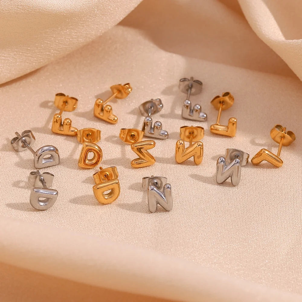 Dreamshow Dainty Summer Jewelry 18k Gold Plated Letter Stud Earrings for Women Waterproof Stainless Steel Jewelry