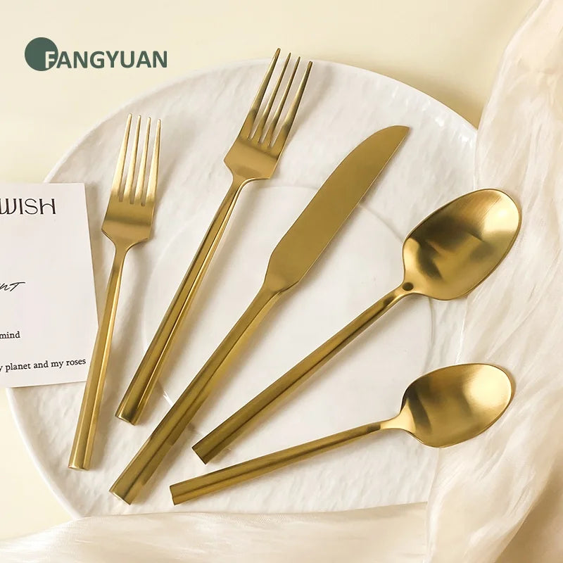 FANGYUAN Hexagon Unique Handle Loyal Wedding Stainless Steel Flatware Set Cutlery with Gift Box