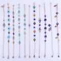 Gold Chain Charms Bracelet Lucky Handmade Fatima Colorful Blue Beads Anklet Hamsa Evil Eye Bracelet