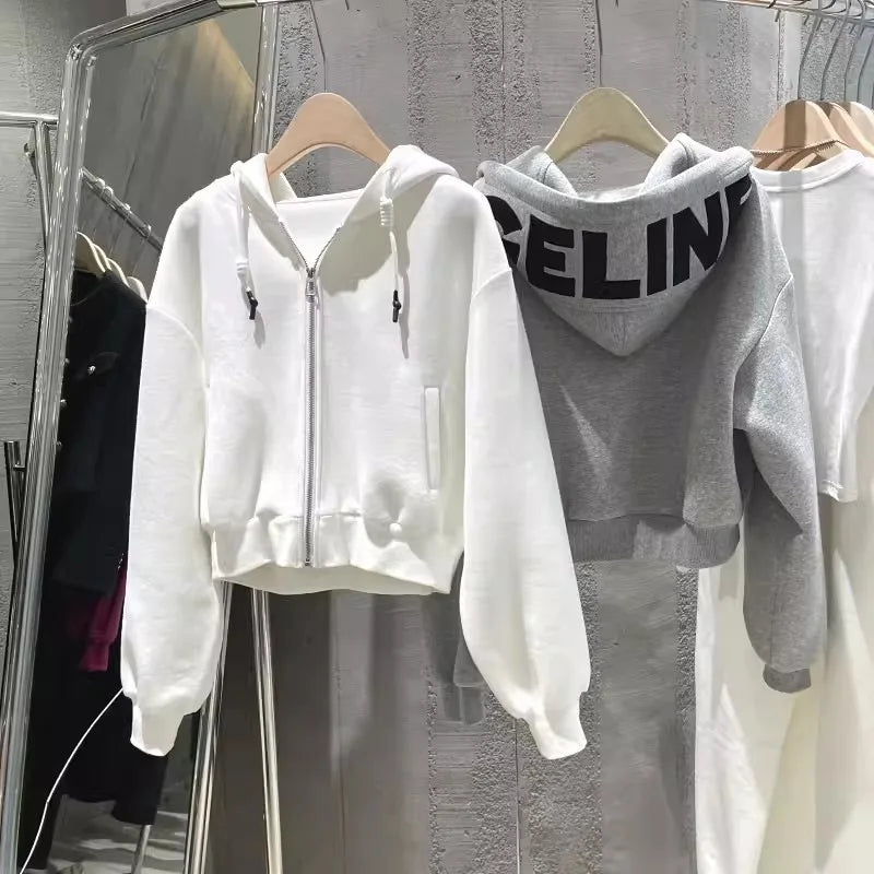 Autumn and Winter Loose Zipper Sweatshirt Full Zip up Hoodie Custom Luxury Vintage Korean Coats for Women