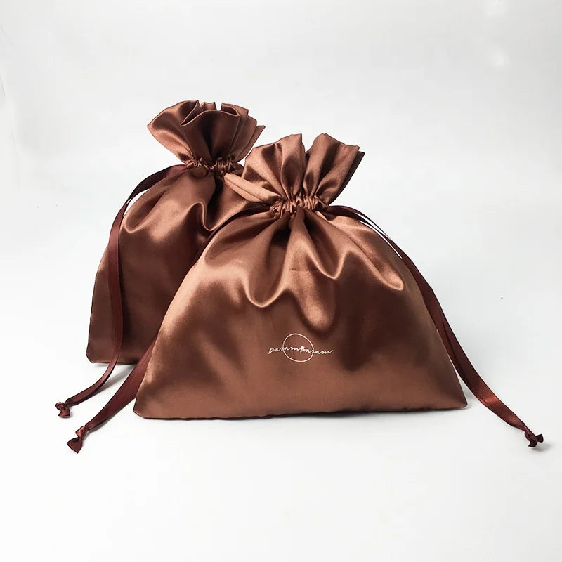 Luxury Custom Printed Satin Drawstring Bag with Ribbon Soft Satin Gift Jewelry Pouch for Hair Cosmetics and Candy Dust Cover
