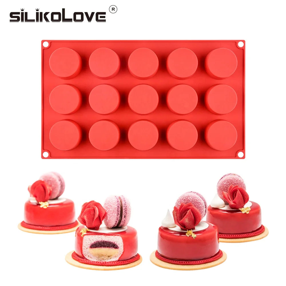 SILIKOLOVE Factory 15 Cavity Cylinder Shape Cake Maker LFGB Platinum Non Stick BPA Free Silicone Mousse Cake Molds