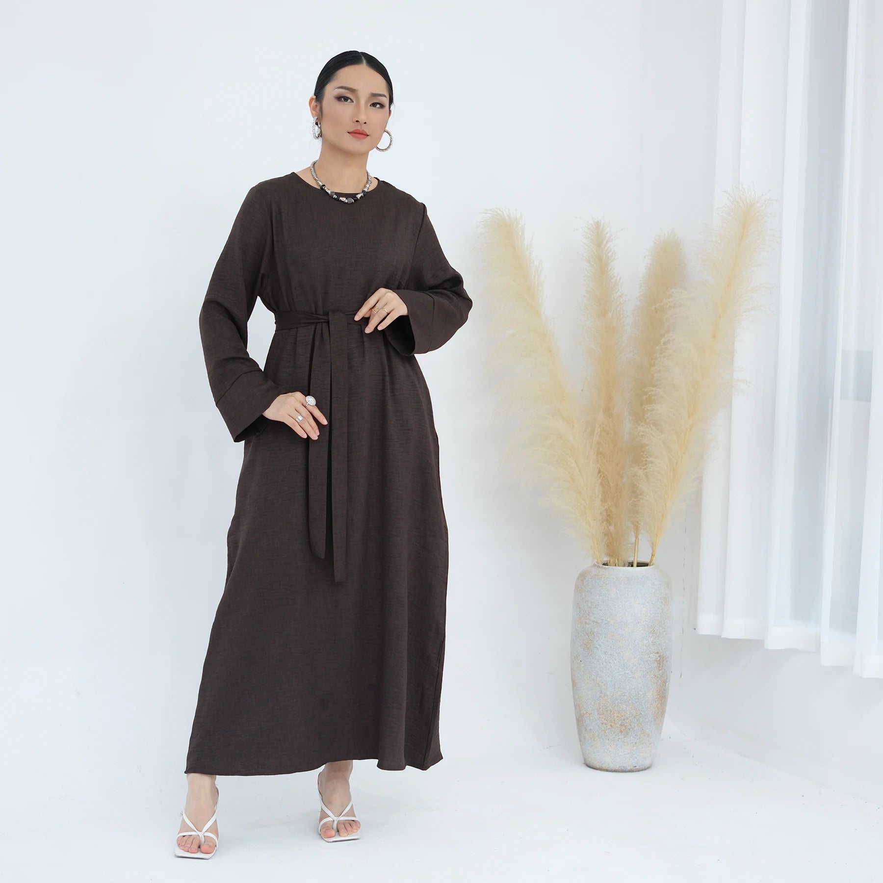 Mexizo New Daily Wear Simple Plain Modest Abaya Comfortable Wrinkle Polyester Islamic Clothing Women Muslim Dress With Pocket
