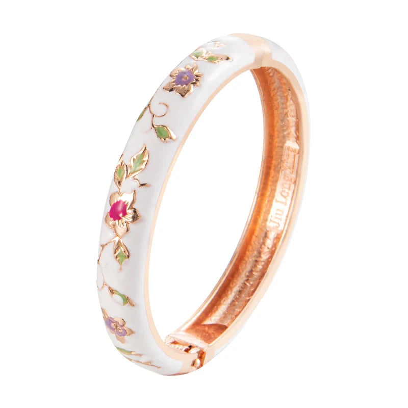 Daili High Quality Zinc Alloy Charm Bangle White Enamel with Gold Colorful Flower Cute Flower Cuff Bracelet Fashionable