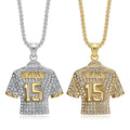 Fashion Jewelry Unisex Jersey Number 15 Charms Stainless Steel Gold Plated Rugby Football Hip Hop Pendant Necklace for Gift